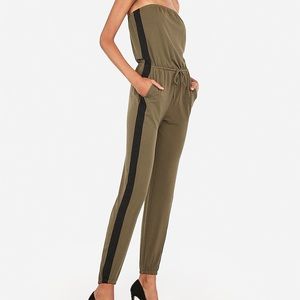 Women's Strapless Sporty Striped Jumpsuit Green